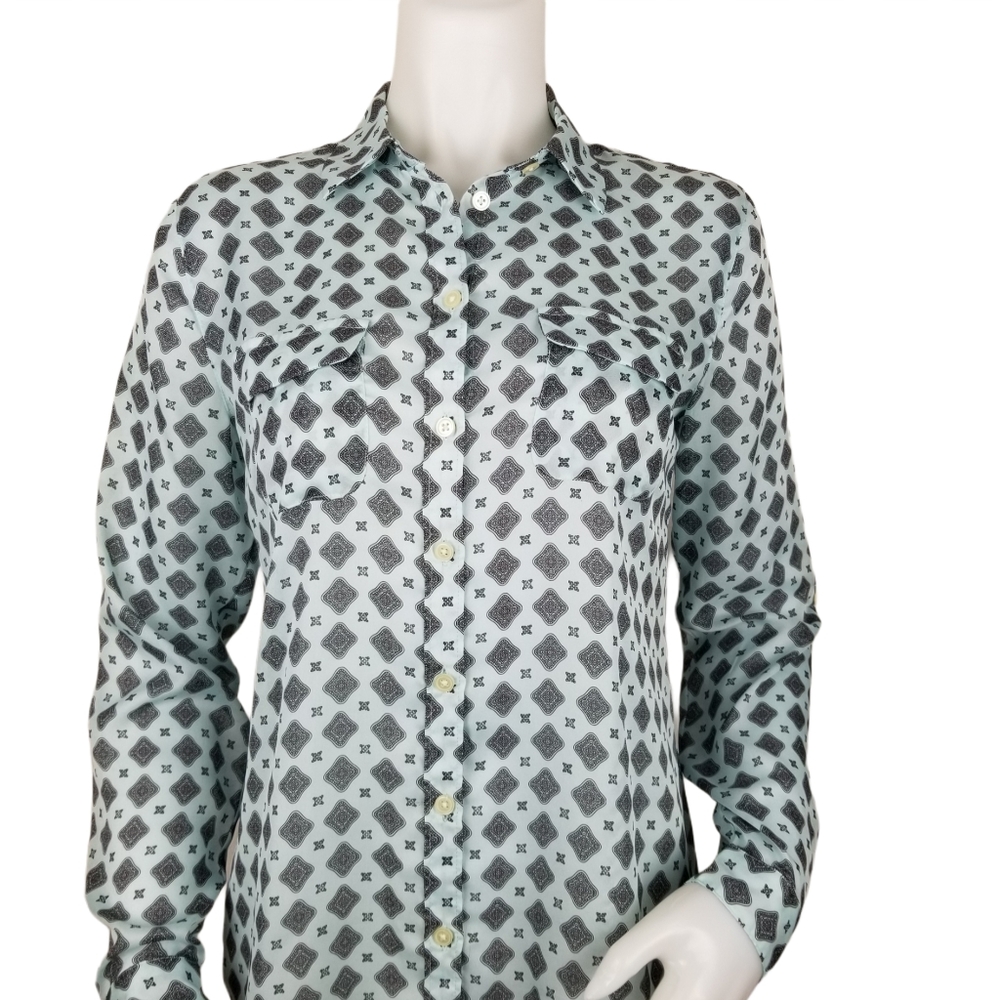 Ann Taylor Loft S Button Front Tab Sleeve Blouse